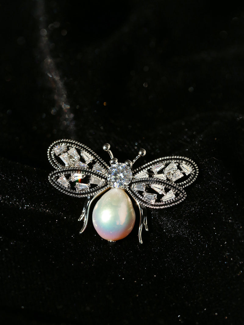 Bee Zircon Pearl Brooch gembea jewelry