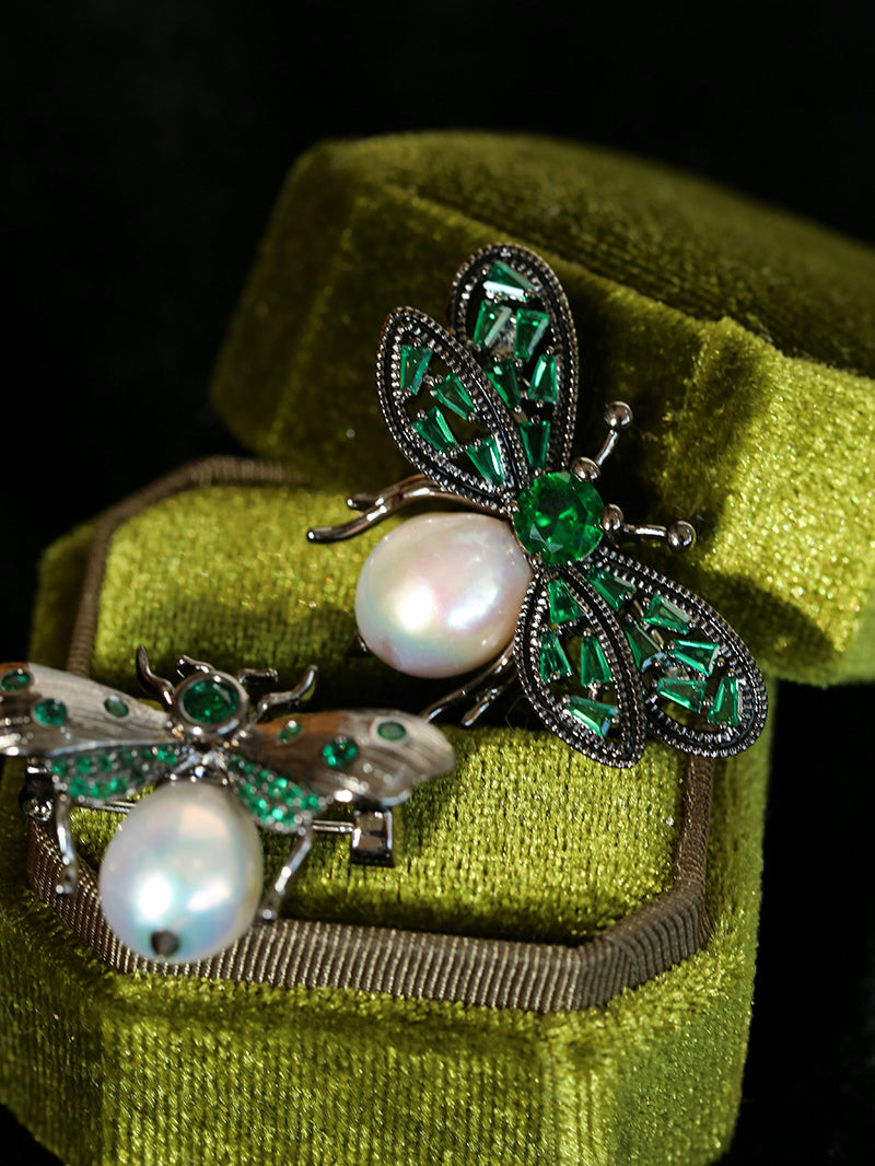 Bee Zircon Pearl Brooch gembea jewelry