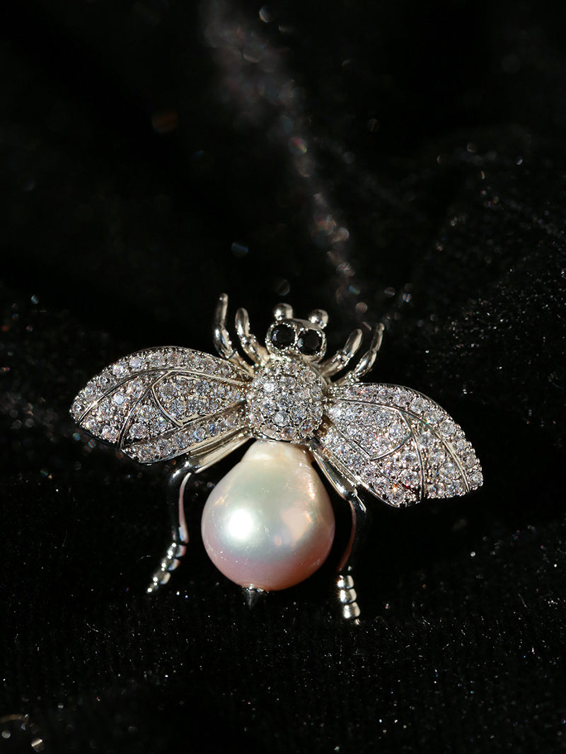 Bee Zircon Pearl Brooch gembea jewelry