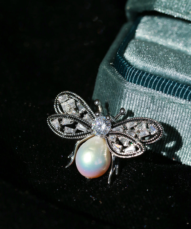 Bee Zircon Pearl Brooch gembea jewelry