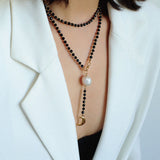 Long Black Agate Baroque Pearl Necklace