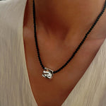 Black Agate Tianhe Stone Cube Pendant Bead Necklace gembea jewelry