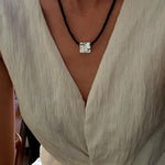 Black Agate Tianhe Stone Cube Pendant Bead Necklace gembea jewelry