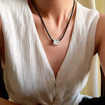Black Agate Tianhe Stone Cube Pendant Bead Necklace gembea jewelry