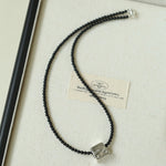 Black Agate Tianhe Stone Cube Pendant Bead Necklace gembea jewelry