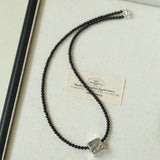 Black Agate Tianhe Stone Cube Pendant Bead Necklace gembea jewelry