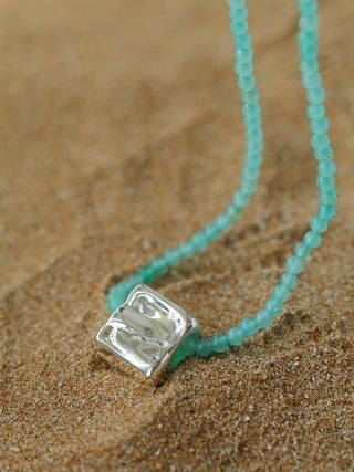 Black Agate Tianhe Stone Cube Pendant Bead Necklace gembea jewelry