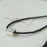 Black Agate Tianhe Stone Cube Pendant Bead Necklace gembea jewelry