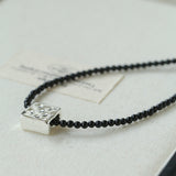 Black Agate Tianhe Stone Cube Pendant Bead Necklace gembea jewelry