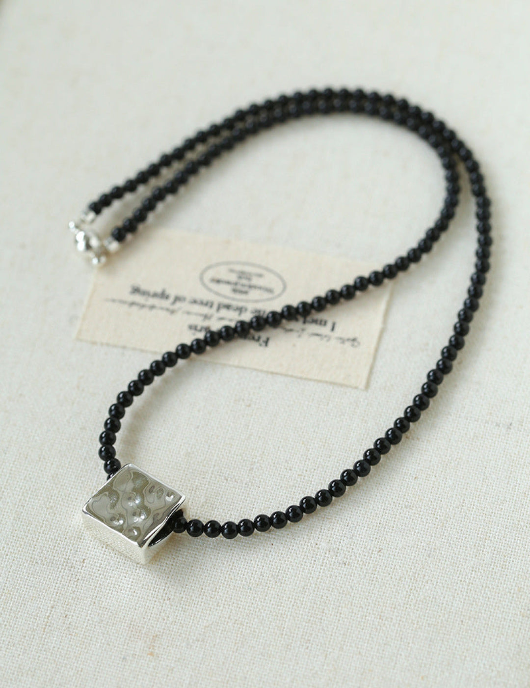 Black Agate Tianhe Stone Cube Pendant Bead Necklace gembea jewelry