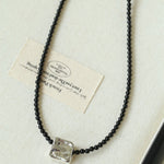 Black Agate Tianhe Stone Cube Pendant Bead Necklace gembea jewelry