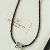 Black Agate Tianhe Stone Cube Pendant Bead Necklace gembea jewelry
