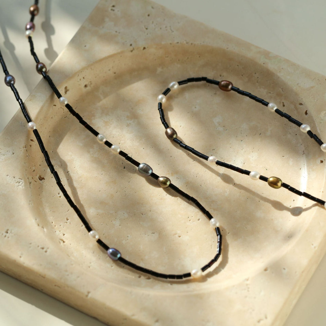 Black Round Tube Freshwater Pearl Necklace gembea jewelry