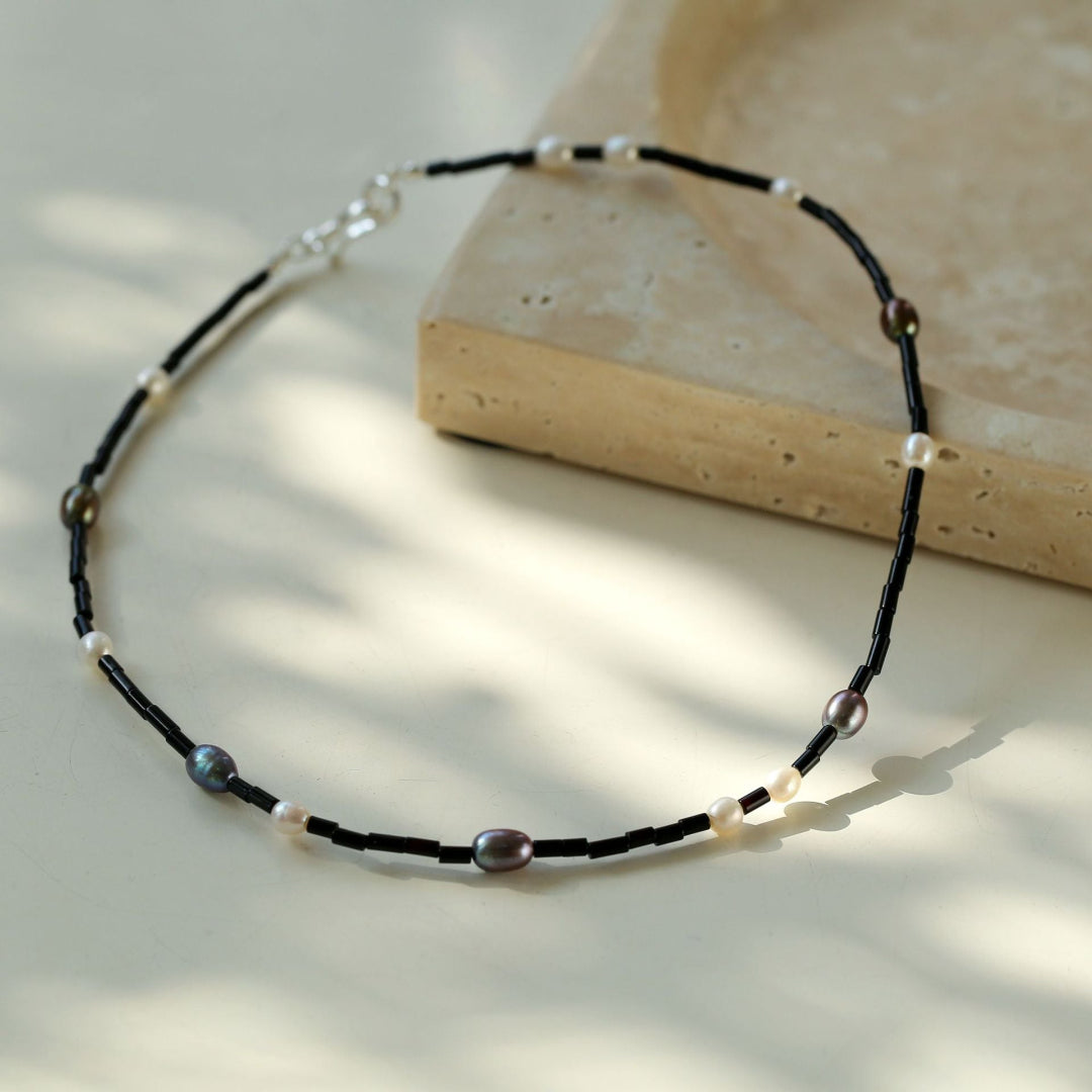 Black Round Tube Freshwater Pearl Necklace gembea jewelry