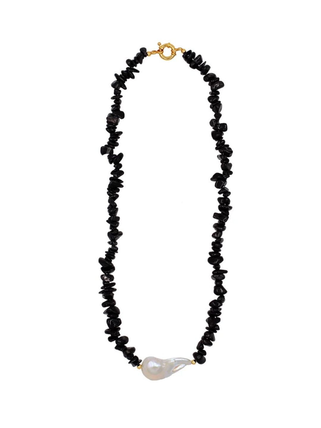 Black Agate Beaded Baroque Pearl Pendant Necklace gembea jewelry