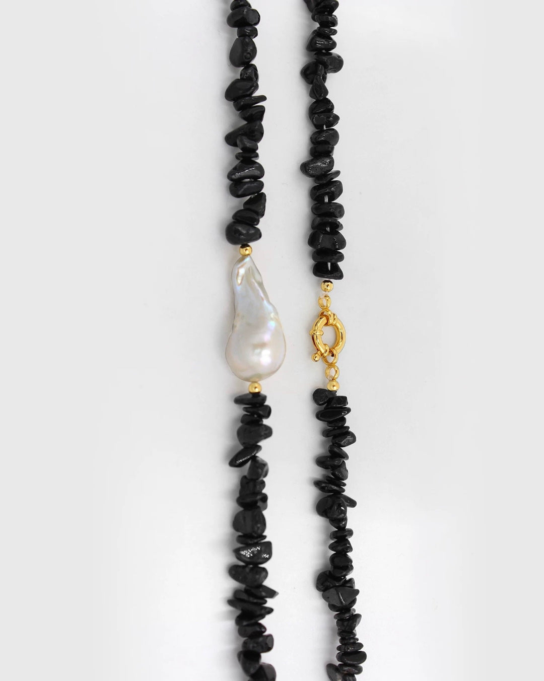Black Agate Beaded Baroque Pearl Pendant Necklace gembea jewelry