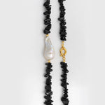 Black Agate Beaded Baroque Pearl Pendant Necklace gembea jewelry