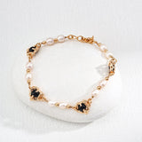 Black Agate Pearl Chain Bracelet - Gembea Jewelry