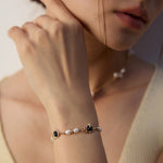 Black Agate Pearl Chain Bracelet-Gembea Jewelry