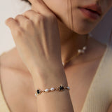 Black Agate Pearl Chain Bracelet-Gembea Jewelry
