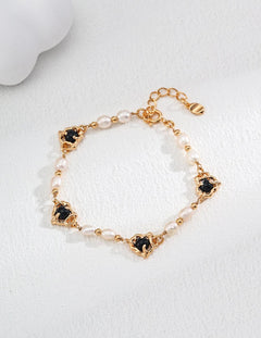 Black Agate Pearl Chain Bracelet - Gembea Jewelry