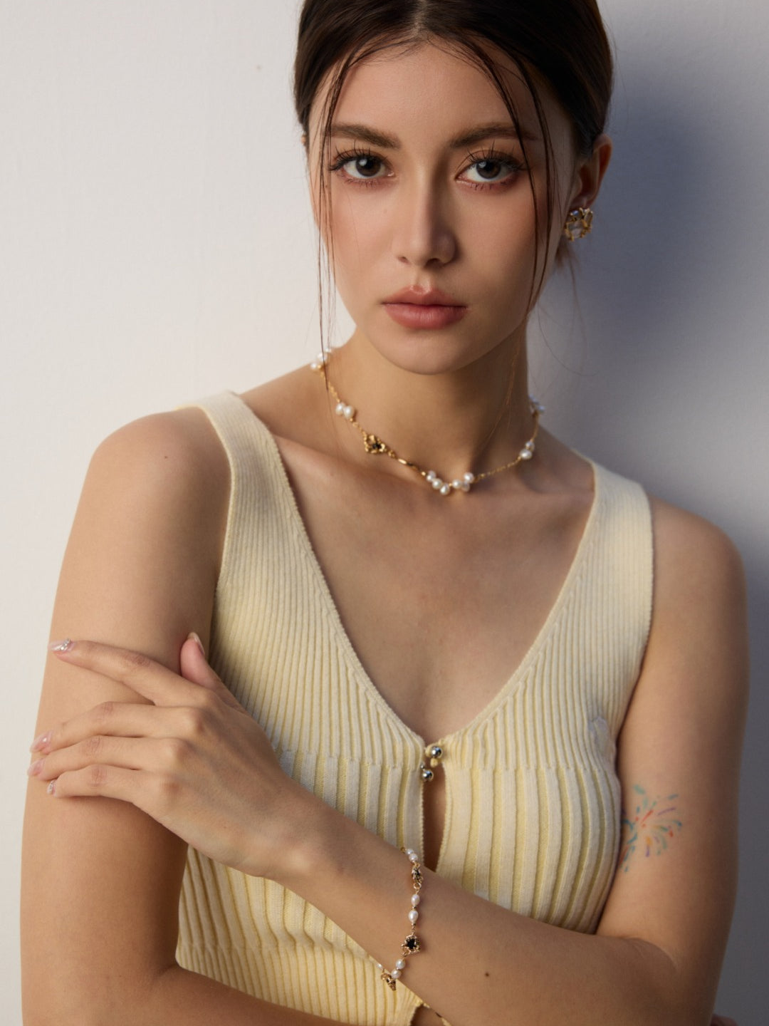 Black Agate Pearl Chain Bracelet-Gembea Jewelry