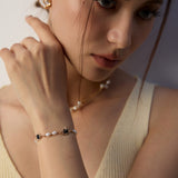 Black Agate Pearl Chain Bracelet-Gembea Jewelry