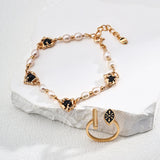 Black Agate Pearl Chain Bracelet - Gembea Jewelry