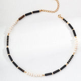 Black Agate Gemstone and Pearl Necklace - Gembea Jewelry