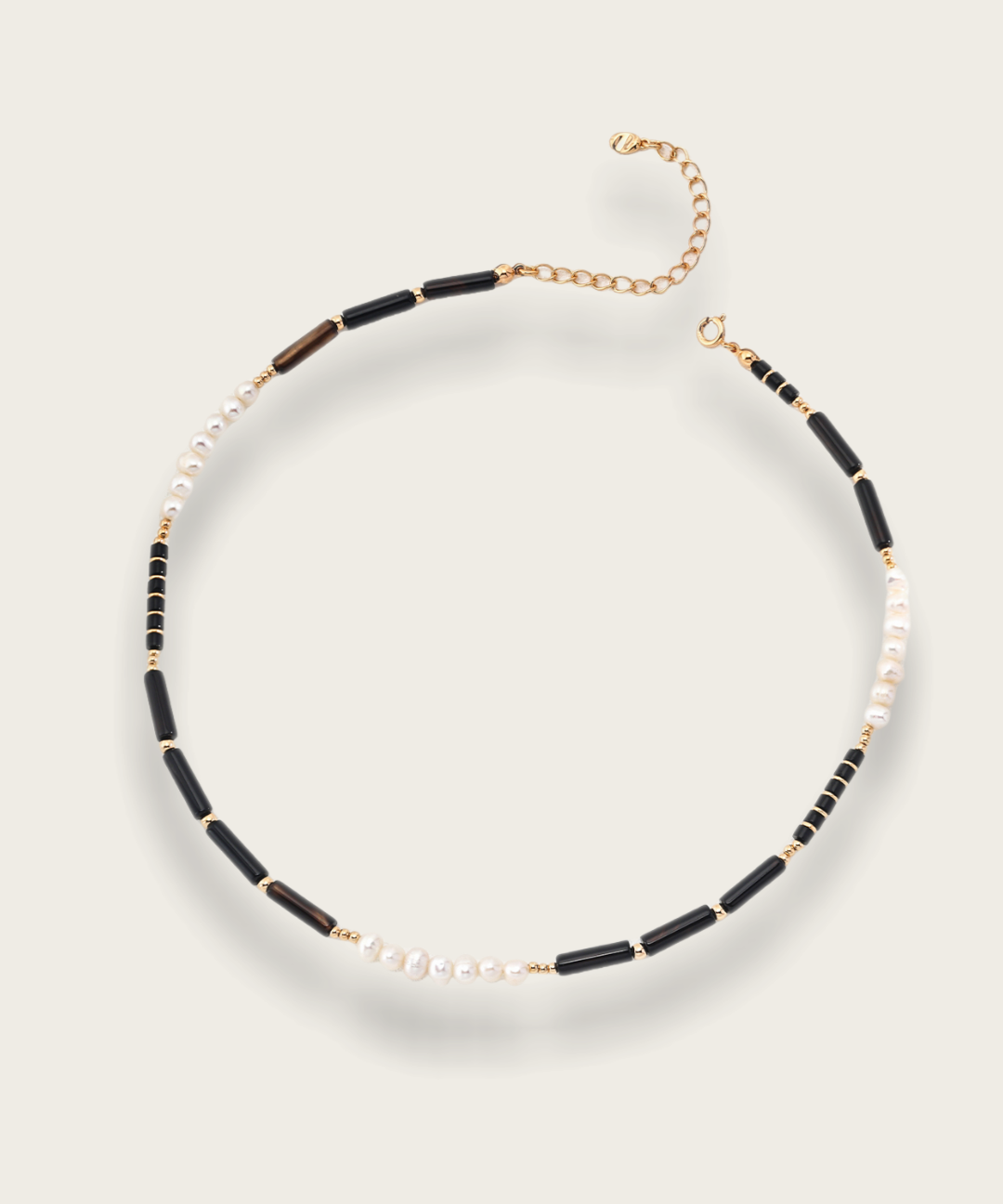 Black Agate Gemstone Pearl Necklace gembea jewelry