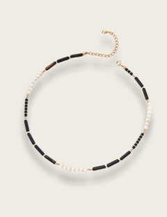 Black Agate Gemstone Pearl Necklace gembea jewelry