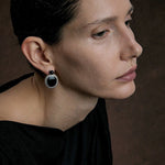 Black Agate Mirror Gemstone Stud Earrings gembea jewelry