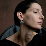 Black Agate Mirror Gemstone Stud Earrings gembea jewelry