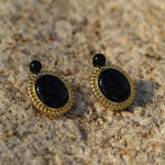 Black Agate Mirror Gemstone Stud Earrings gembea jewelry