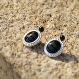 Black Agate Mirror Gemstone Stud Earrings gembea jewelry