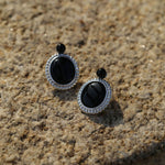 Black Agate Mirror Gemstone Stud Earrings gembea jewelry