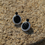 Black Agate Mirror Gemstone Stud Earrings gembea jewelry