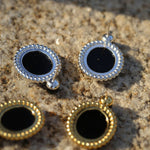 Black Agate Mirror Gemstone Stud Earrings gembea jewelry