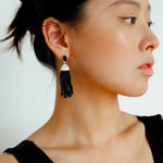 Black Agate Tassel Earrings - Gembea Jewelry
