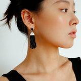 Black Agate Tassel Earrings - Gembea Jewelry