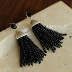 Black Agate Tassel Earrings - Gembea Jewelry