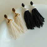 Black Agate Tassel Earrings - Gembea Jewelry