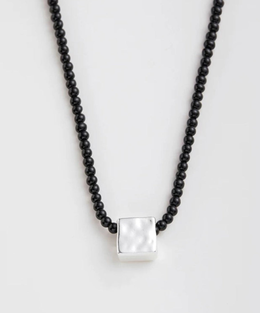 Black Agate Tianhe Stone Cube Pendant Bead Necklace gembea jewelry
