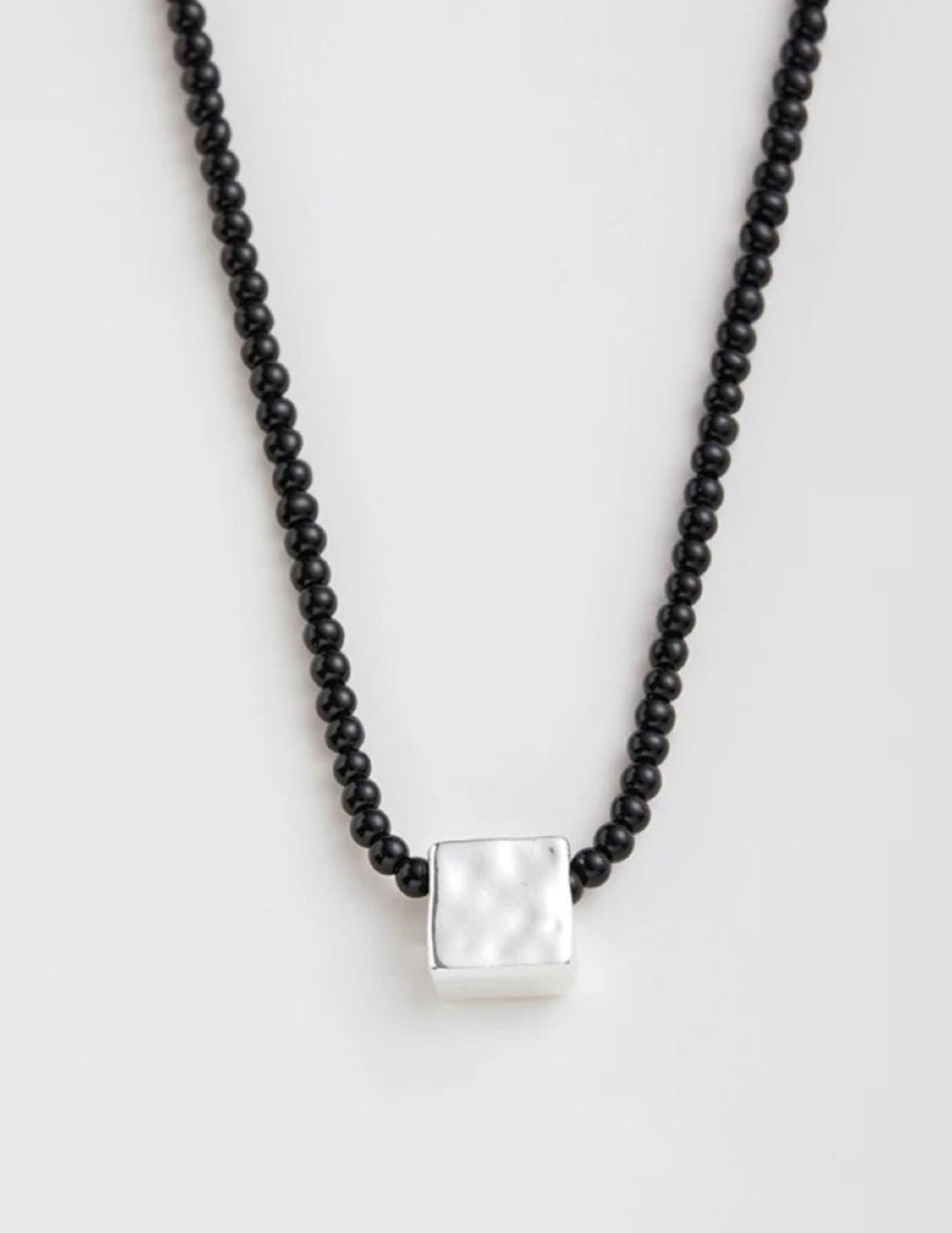 Black Agate Tianhe Stone Cube Pendant Bead Necklace gembea jewelry
