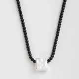 Black Agate Tianhe Stone Cube Pendant Bead Necklace gembea jewelry