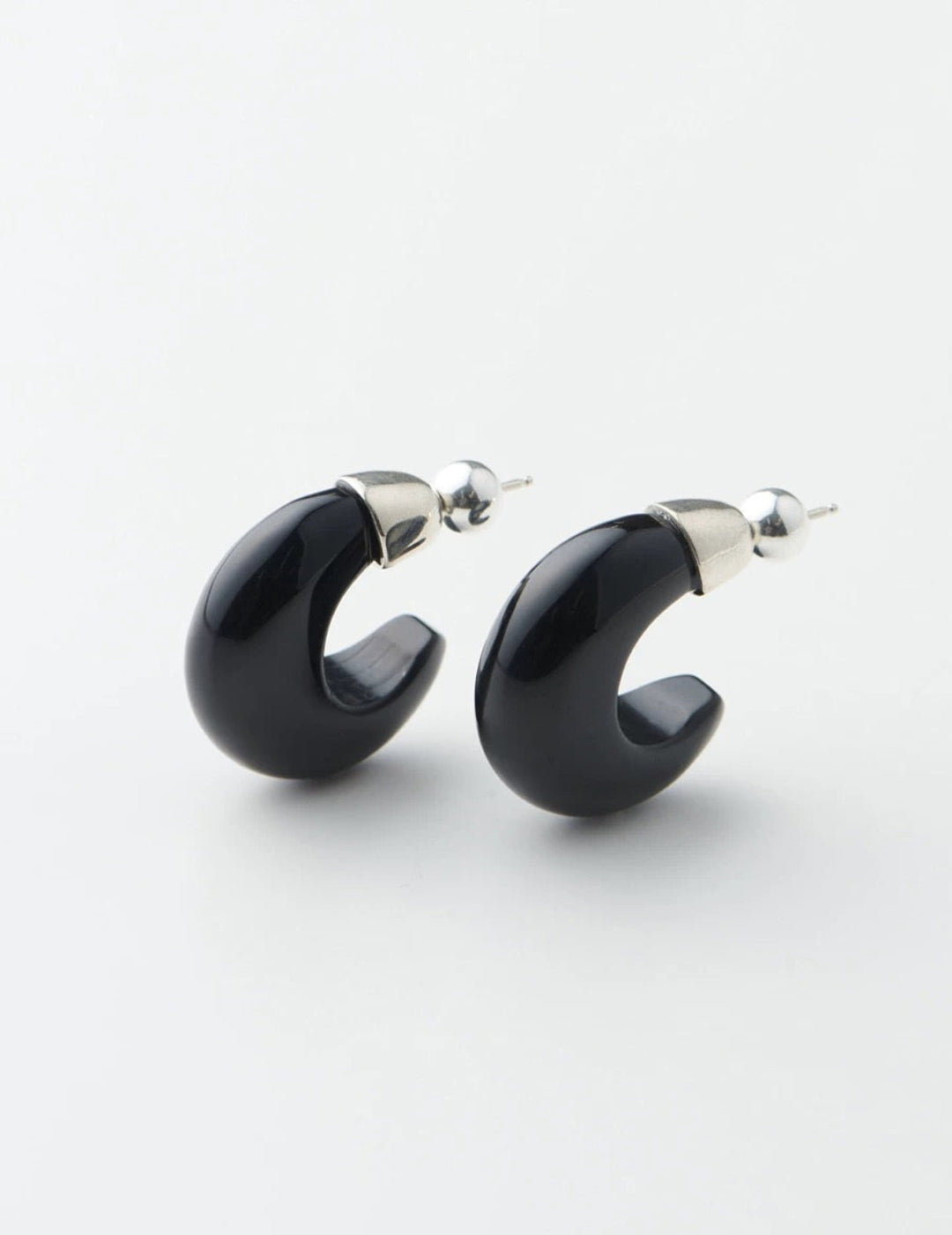 Black Agate Tiger Eye Stone Moon Bud Earrings gembea jewelry