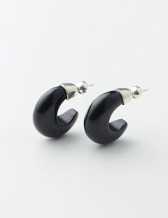 Black Agate Tiger Eye Stone Moon Bud Earrings gembea jewelry