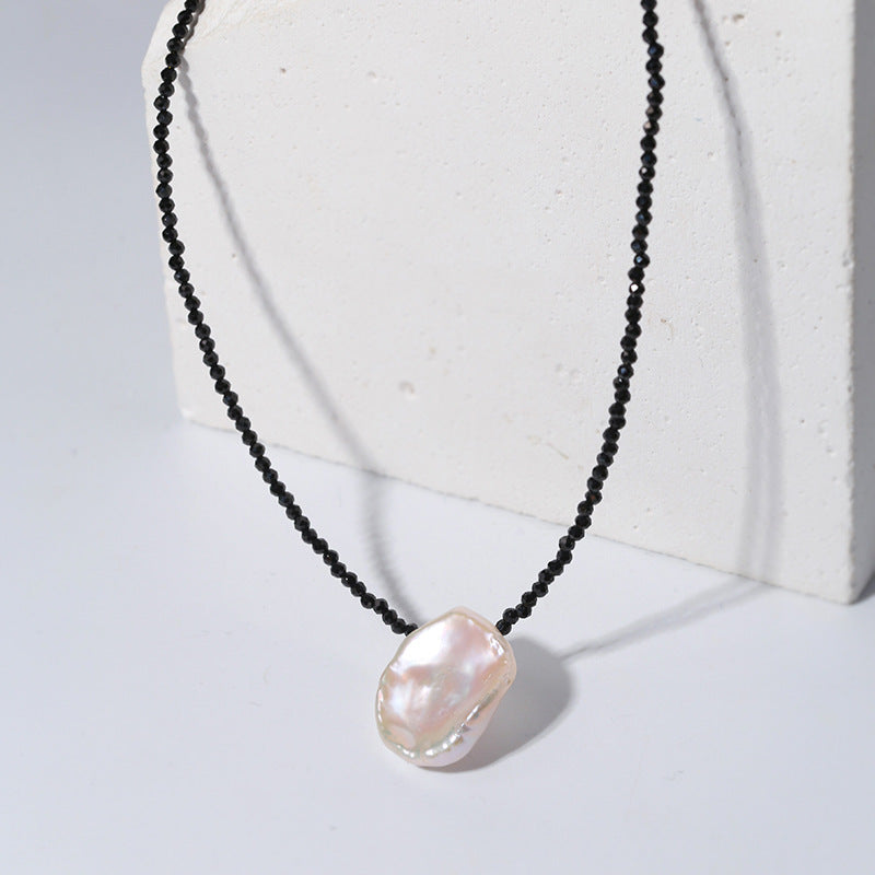 Black Spinel Petal Baroque Pearl Necklace-Gembea Jewelry