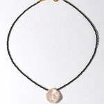 Black Spinel Petal Baroque Pearl Necklace-Gembea Jewelry