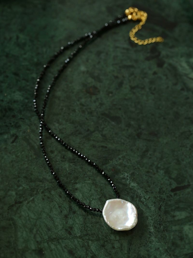 Black Spinel Petal Baroque Pearl Necklace-Gembea Jewelry